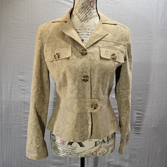 Worthington Linen Blend Reptile Print Women's Blazer with Button Accents - Picture 1 of 8